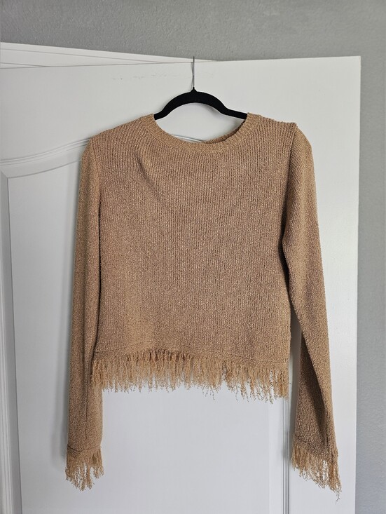 Vici Sweaters - VICI Coffee Chat Fringe Pullover Sweater | Tan Beige Fringe Knit Top